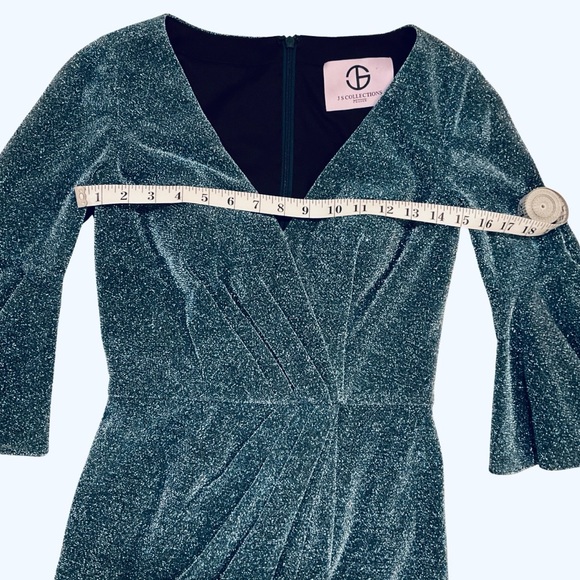 JS Collections Blue Glitter Midi Dress Women’s Petite - Picture 3 of 7